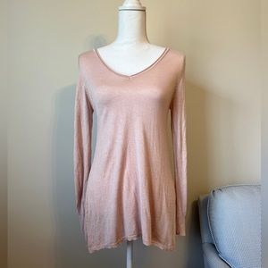 MAK Sweater Long Sleeve V-Neck Lightweight Size Small Light Pink Rose Color